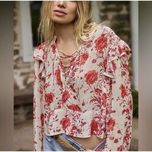 Maeve Women's Long-Sleeve Ruffled‎ Sheer Blouse Size XXS